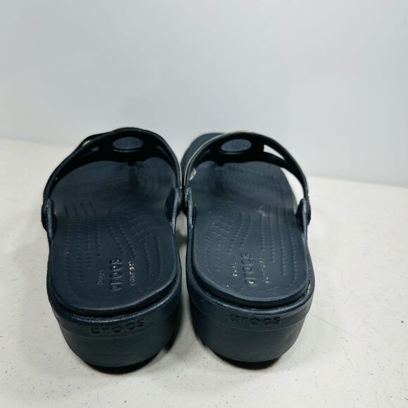 Crocs Retired -Sanrah Beveled Circle Slide Sandal Women's Size 7 Black - Picture 5 of 7